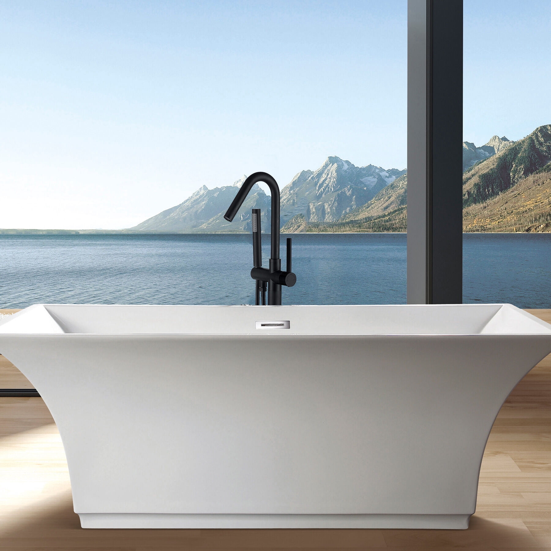 Freestanding Bathtub Faucet, Freestanding Bathtub Faucet with Hand Shower, Matt Black Freestanding Tub Filler,Metal Standalone Tub Faucet, Bath & Faucets Freestanding Tub Faucets