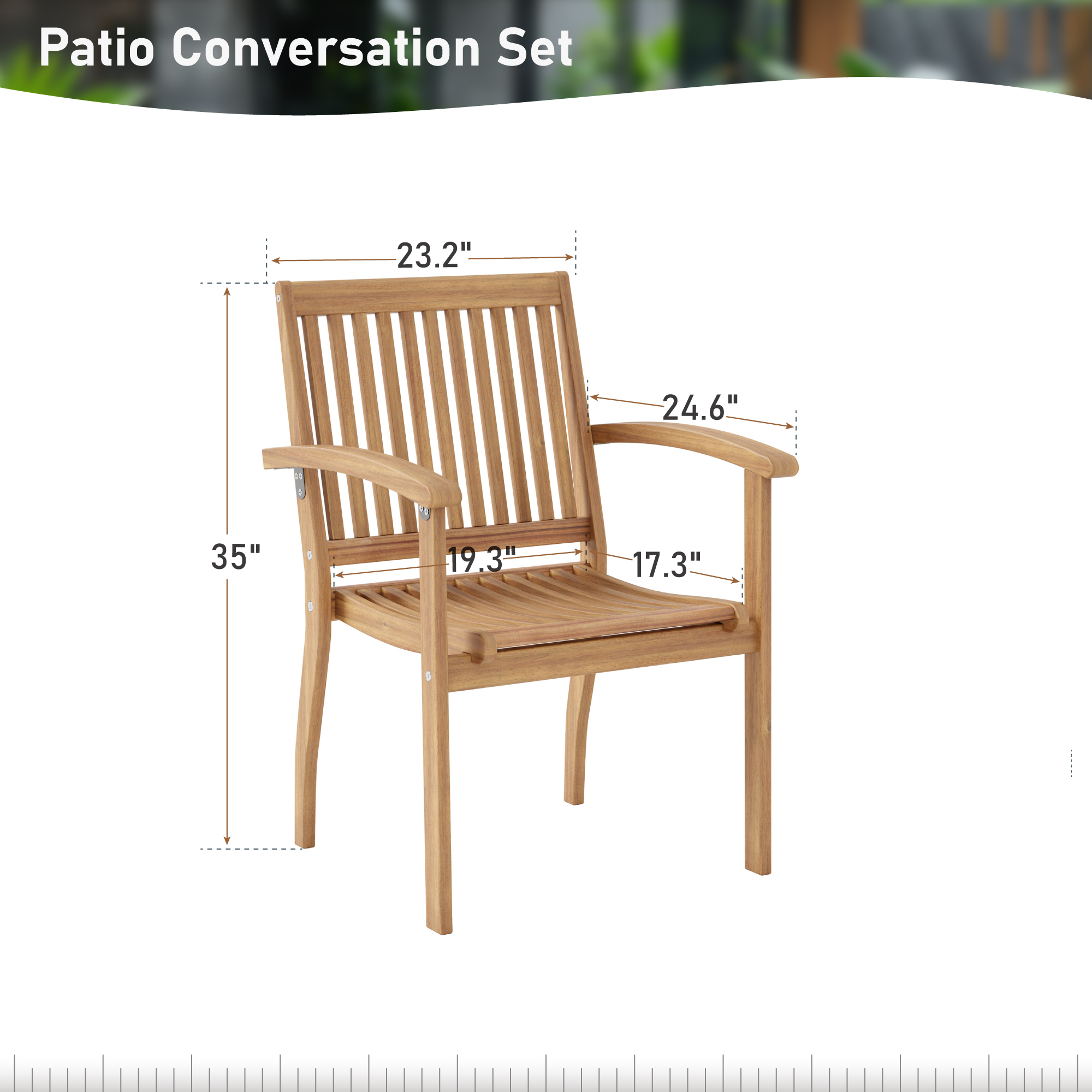 SUMMIT LIVING 2-Piece Acacia Wood Patio Dining Chairs, Outdoor Oil Finished Natural Wooden Armchairs
