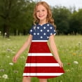 thumbnail image 6 of LOOK! Auroural Girls' Middle And Big Kids' Fashion Independence Day Printed Splicing Short Sleeved Skirt With Wrinkle Dress（4-14Years）, 6 of 8