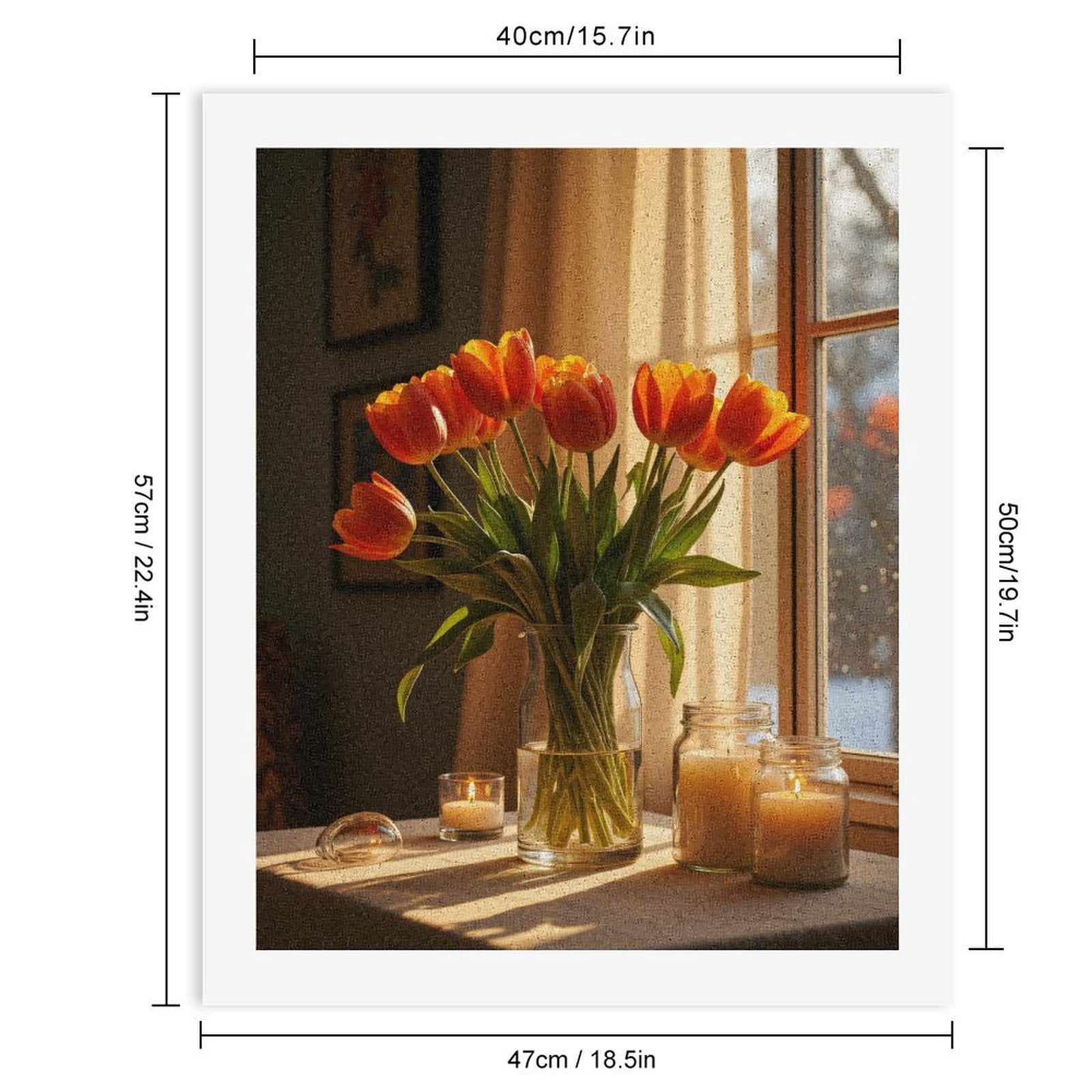 Paint By Numbers Kit for Adults Beginner - DIY Warm Light Tulip Vase Candles Canvas Painting Kits for Adults, Frameless Paint By Number for Adults for Home Wall Decor 16x20 Inch