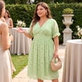 thumbnail image 2 of Agnes Orinda Women's Plus Size Mother's Day Elegant Floral Bubble Short Sleeves V Neck Trendy Mid Dresses 1X Grass Green, 2 of 7