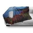 thumbnail image 3 of Nature Soft Flannel Fleece Blanket, Japan Sunny Autumn Fall Plants Landscape with Trees Mountains and Ocean Panorama, Cozy Plush for Indoor and Outdoor Use, 60" x 80", Blue and Red, by Ambesonne, 3 of 6
