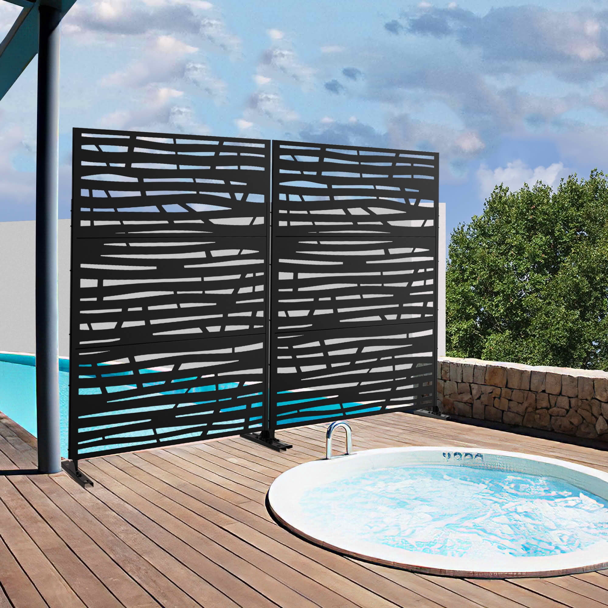 MAYEERTY 72x47x16 Inch Black Jungle Rectangular Galvanized Steel Privacy Screen, 3 Piece Set for Outdoor Garden
