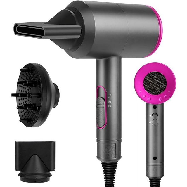 Secador de pelo iónico de 2000W, potente, con 2 concentradores y 1 difusor, 3 velocidades y 2 temperaturas para un secado rápido del cuidado del cabello en casa para mujeres
