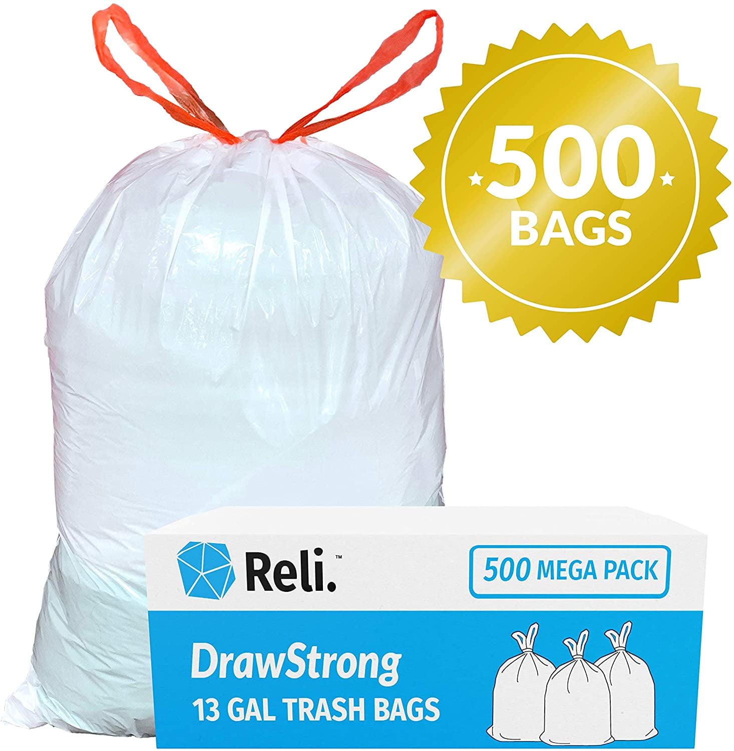 13 Gal Drawstring Kitchen Trash Bags 300-Count Heavy Duty Kitchen Waste Bin Bag