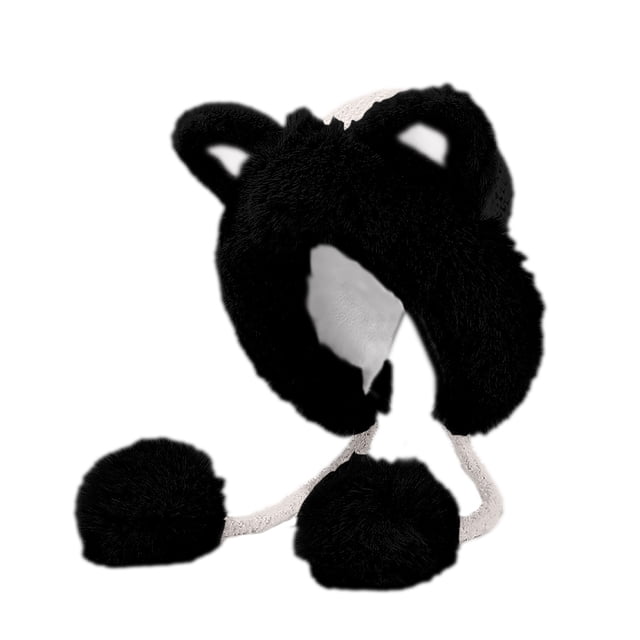 Sombreros de Invierno para Mujeres Lindo Gato Orejas de Punto Sombrero con Peluche Bola, Pelado Forrado a Prueba de Viento Caliente Balaclava Gato en el Sombrero Sombrero