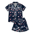 thumbnail image 5 of FUNDUFI Womens Pajama Sets Short Sleeve Casual Valentine's Day Love Heart Printed Satin Pajama Shirt Pants 2Pcs Sleepwear Outfit Sets Comfortable Loose Fit Pyjamas Set Comfy Women's Homewear, 5 of 5