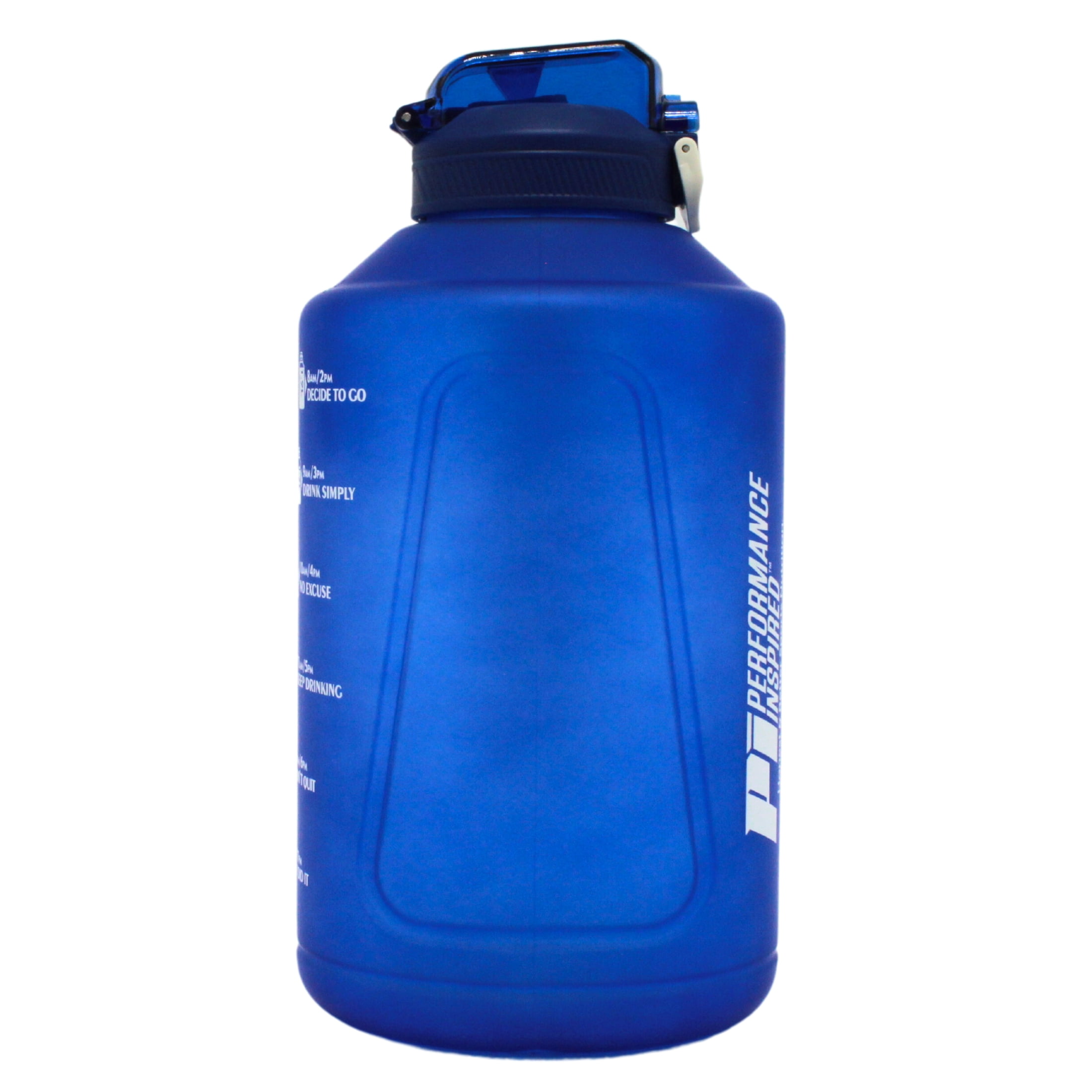 Performance Inspired Nutrition - 1/2 Gallon Water Jug - BPA free - Time Markers - Blue