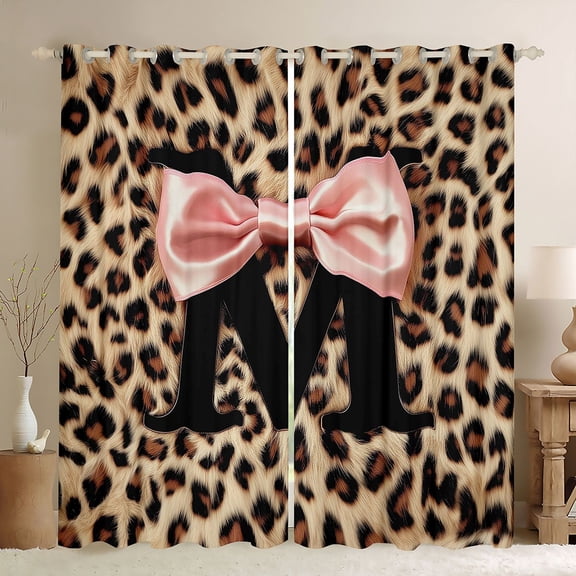 Erosebridal Chic Cheetah Printed Black Out Curtains For Kids,Black Letter M Monogrammed Curtains Pack of 2 (42x63 Each)