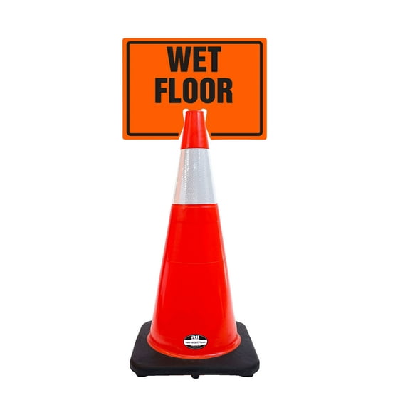 RK-Safety 28" Orange Cone, Black base With One 6" Reflective Tape, Plus Cone Sign 33 "Wet Floor", (Cone-2 ea   Cone Sign-2 ea)