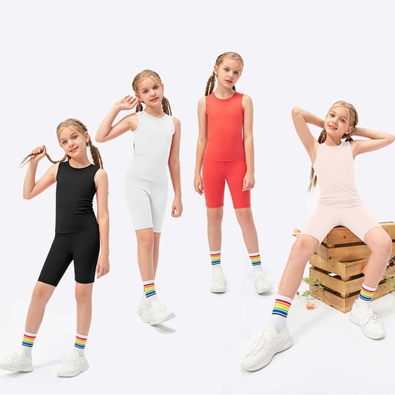 Girls Tank Tops Kids Athletic Compression Sleeveless Workout Crop Tops for Running Yoga Dance