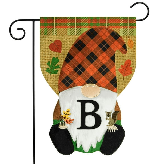 Briarwood Lane Fall Gnome Burlap Monogram Letter B Garden Flag