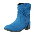 thumbnail image 2 of Viluyesy Womens Mid Calf Boots, Trendy Tassel Chunky Heels Round Toe Fall Winter Western Suede Boots Blue, 2 of 8
