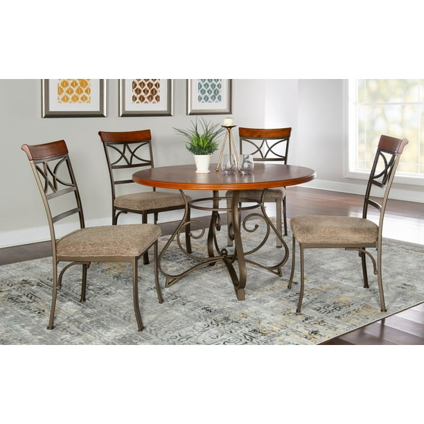 Hamilton 5Piece Dining Set, Brushed Faux Medium Cherry Wood with