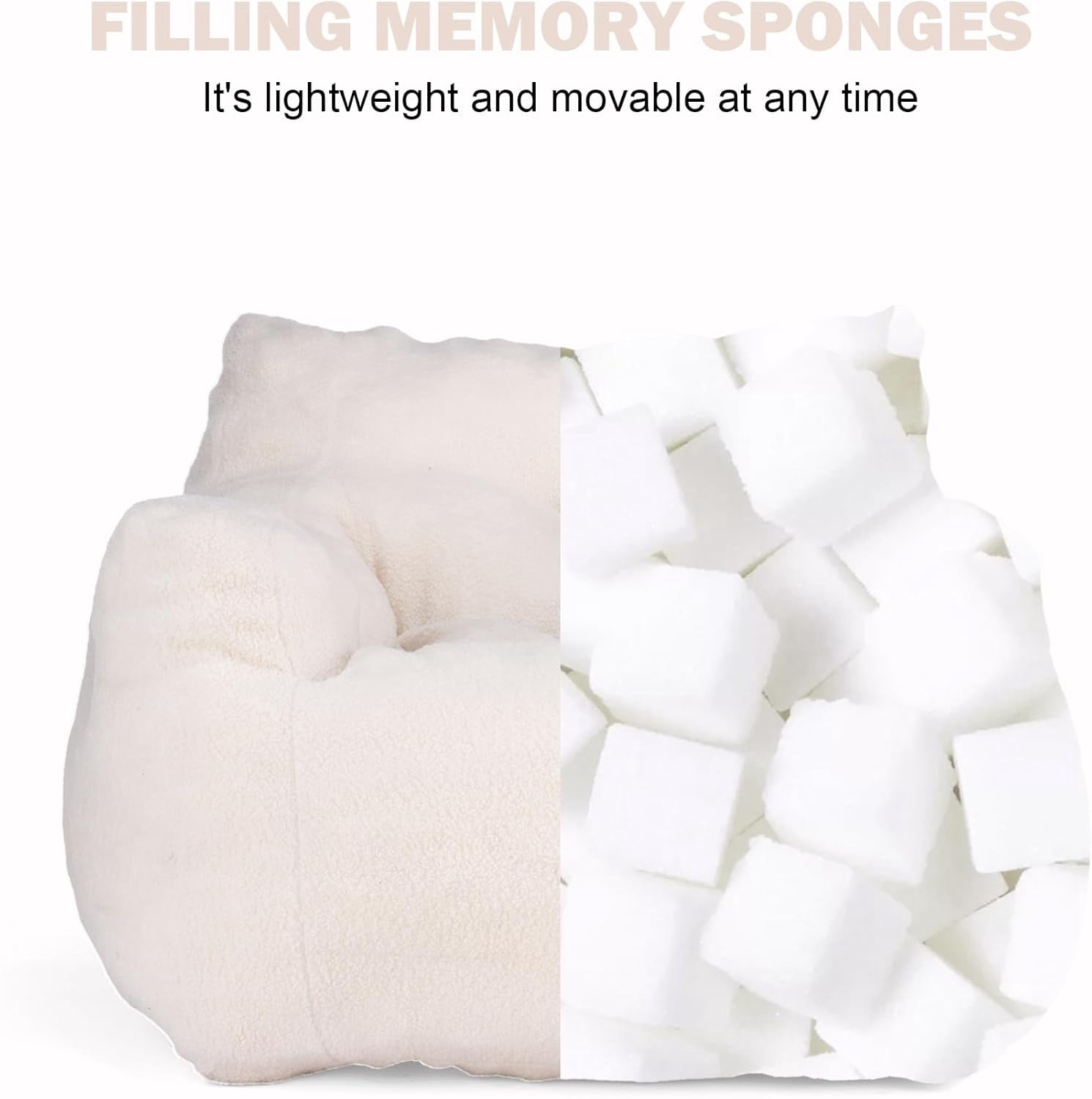 3FT Bean Bag Chair for Adult Teens Kids(with Filler) Furniture - Soft Teddy Fabric Lazy Sofa Chair - Bean Bag Lounger  Chairs for Living Room Bedroom Dorm Room (Ivory)