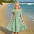 thumbnail image 4 of BLTIBY Girls Summer Dress Smocked Flutter Sleeve A Line Sundresses Square Neck Swing Mini Casual Party Dresses Mint Green 9-10 Years, 4 of 9