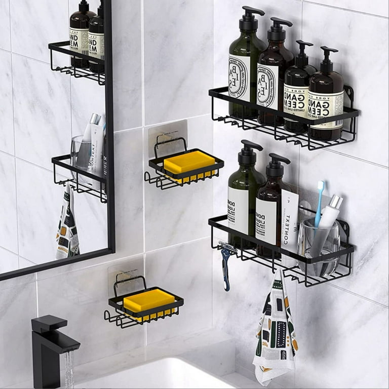 Homgreen Bathroom Shower Shelf,No Drill No Damage Wall Mounted,Clear  Invisible,Renter Friendly Shelves Can Be Used in Bedroom, Kitchen Bathroom,Office  (Four-piece set plus hair dryer holder ) 