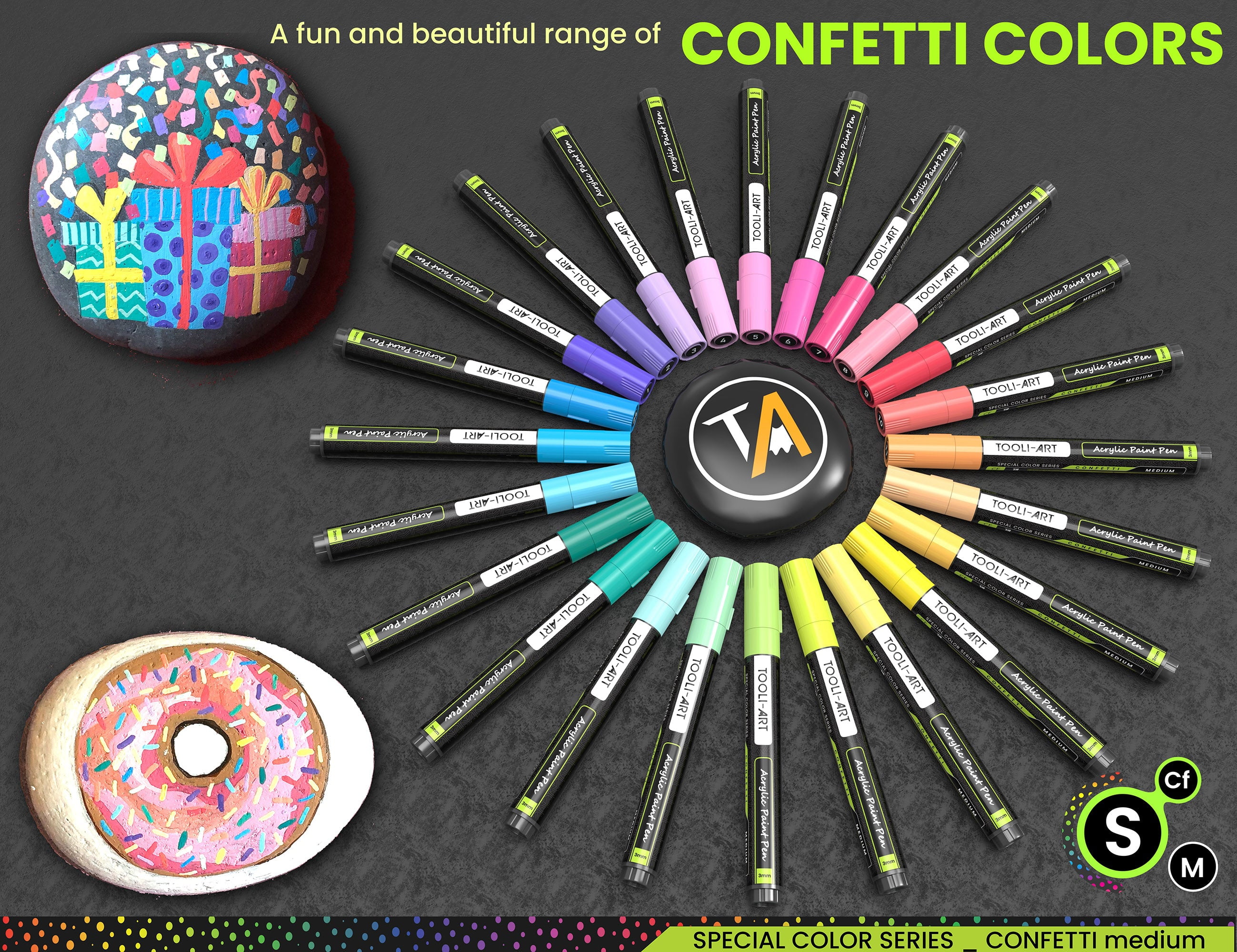 24 Confetti Colors Acrylic Paint Pens Markers Set 3mm Medium Tip
