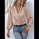 thumbnail image 4 of Camisa Elegante de Color Liso con Escote en V y Mangas Farol para Mujer Albaricoque L, 4 of 9