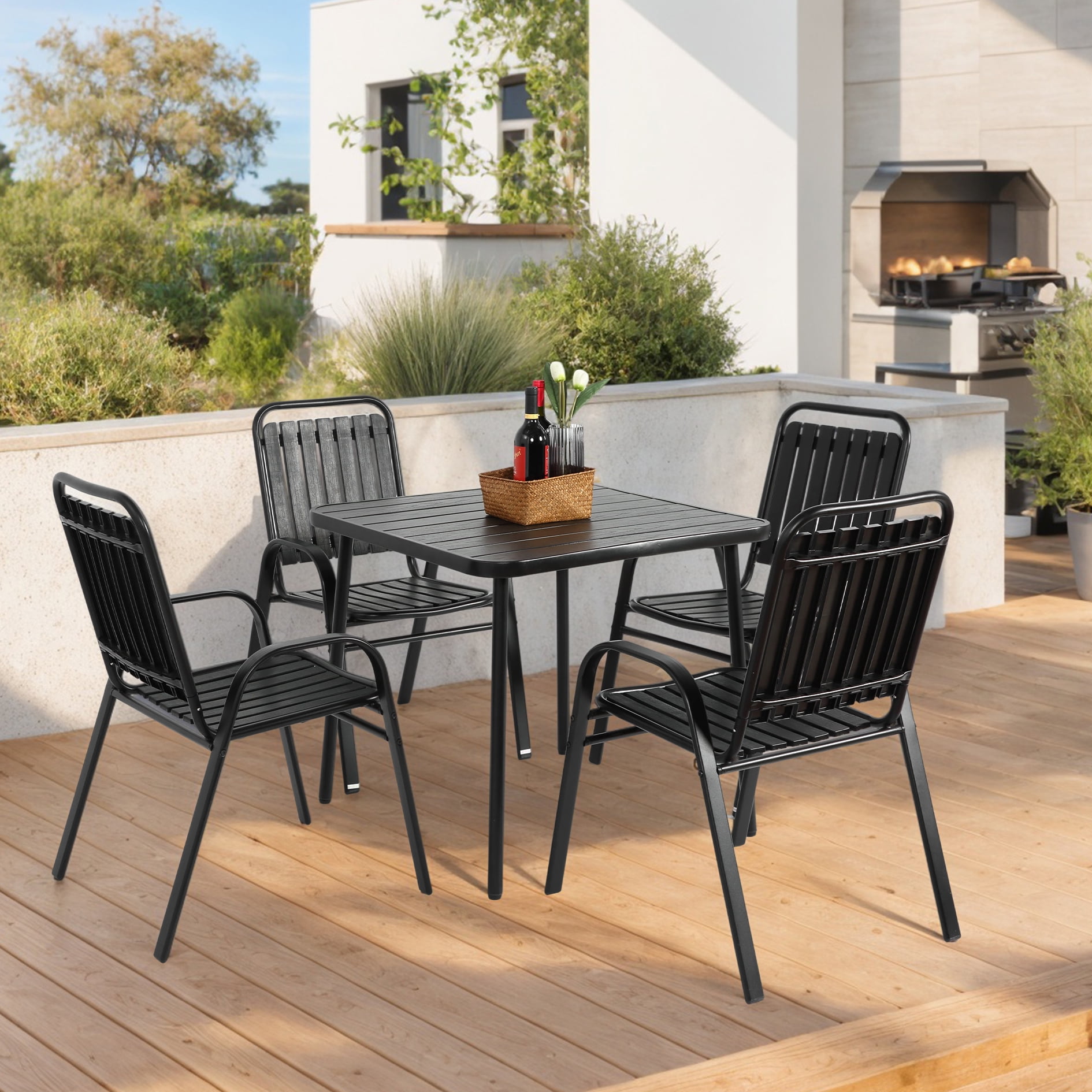 AmeriHome Loft Rustic Gunmetal Metal Dining Table Set with