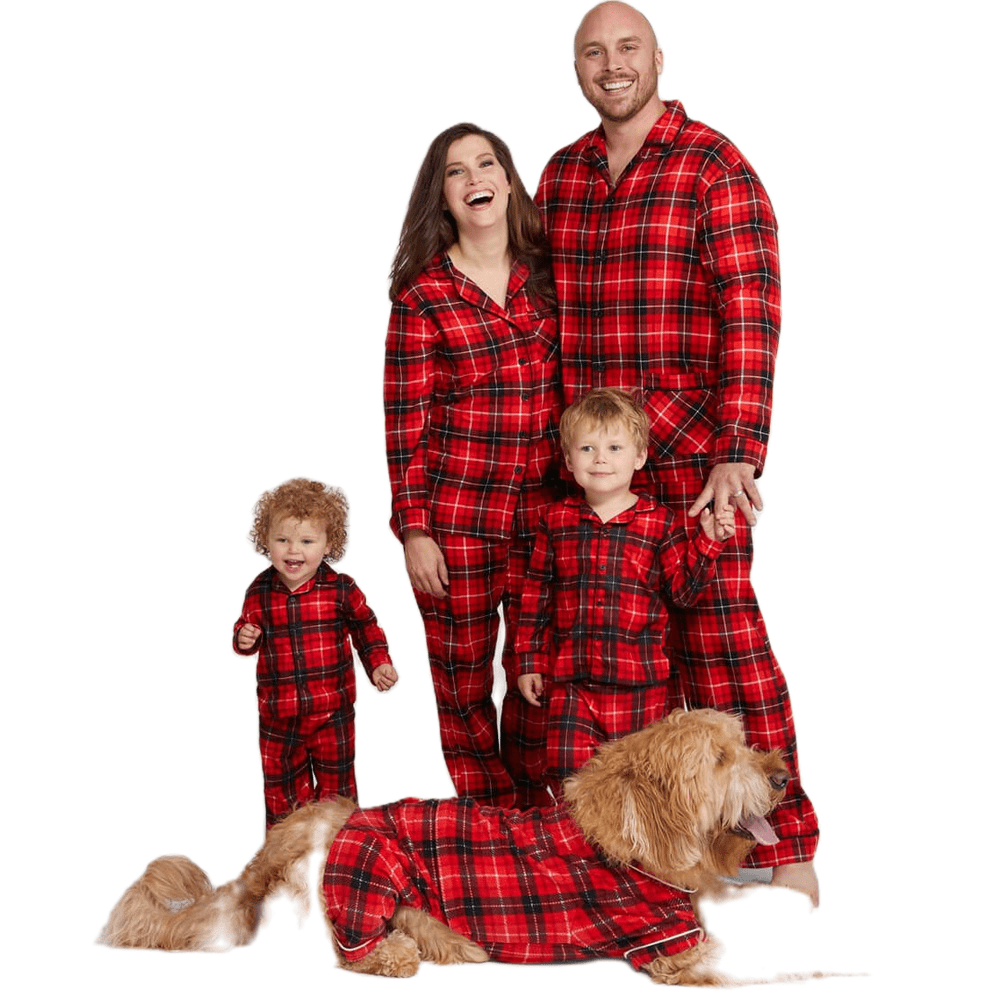 Flannel Hooded Zip Up One Piece Sleepwear for Womens Mens Boys Girls Babies Dogs Christmas Holiday Family Matching Pajamas Sets