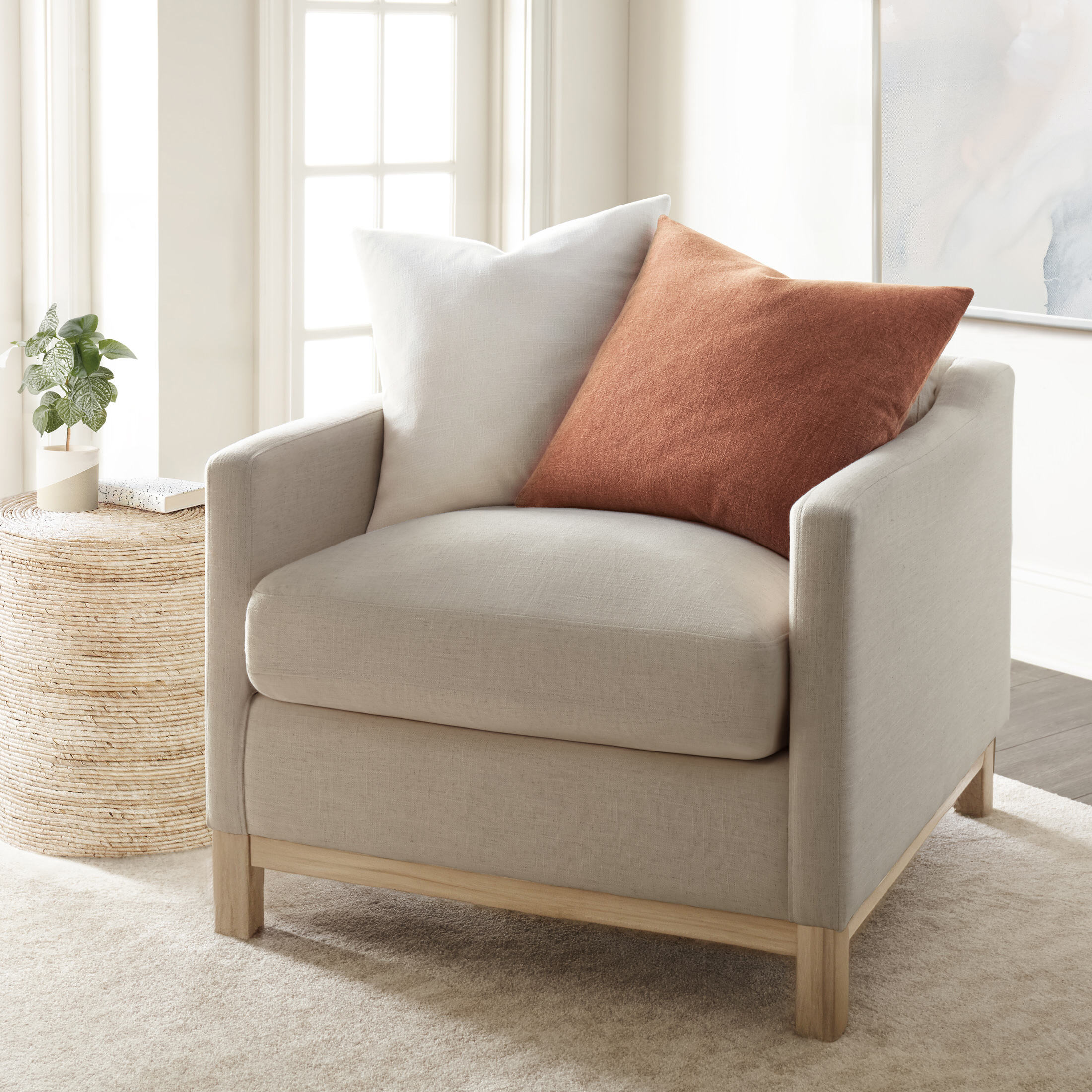Stone Washed Throw Pillows in Distressed Cotton Solid Natural by Comfort Canopy