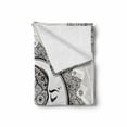 thumbnail image 2 of Mystic Soft Flannel Fleece Throw Blanket, Ornate Crescent Moon with Stars and Mandala Eastern Graphic, Cozy Plush for Indoor and Outdoor Use, 50" x 70", White Beige and Black, by Ambesonne, 2 of 6