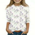 thumbnail image 2 of Ugoldhm Girls 3/4 Sleeve Casual Tees - Soft Crew Neck Cute Print Summer Tops Sizes 3-12, 2 of 5