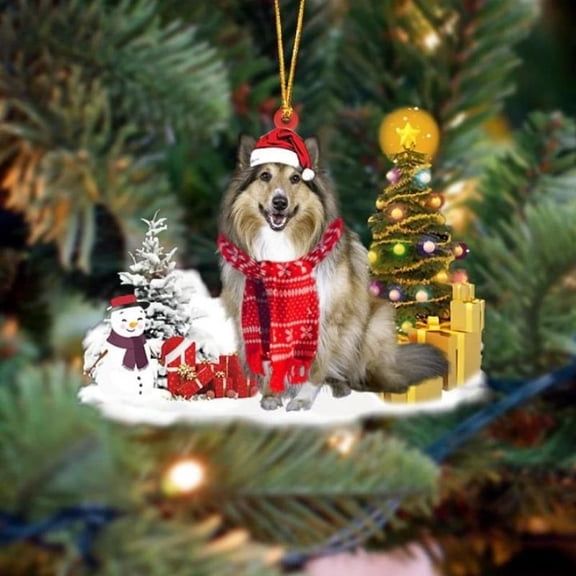 Acrylic 2D FLAT - Rough Collie Christmas Ornament - Holiday Tree Decoration