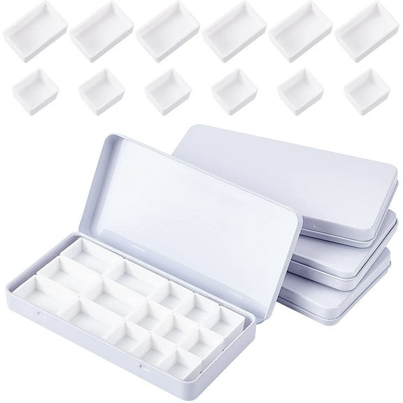 4PCS Small Empty Watercolor Palette Tin with 24 Half Pans and 12 Full Pans Travel Watercolor Box Metal Paint Case for Artist Student White 6.4x12.3x1.3cm/2.5x4.5x0.5 for diy