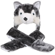 WOLF Winter Animal Hat Full Hoodie Grey Dog with Scarf Mittens