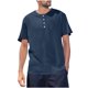 thumbnail image 2 of Blusas y camisas de manga corta y cuello redondo para hombre, estilo casual y moderno, de color liso, con botones, abertura en el dobladillo y manga corta., 2 of 9
