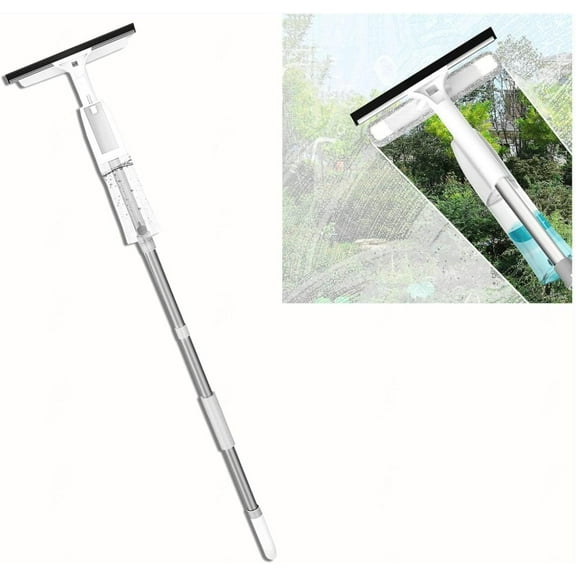 3 in 1 Spray Window Squeegee for Home with Extension Pole, Shower Squeeze for Glass Door and Tile with 3 Microfiber Cloth Window Cleaner Tool for Indoor/Outdoor High Window