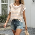 thumbnail image 2 of Stichou Women's Short Sleeve Sweater Summer Striped Crochet Tops Casual Cap Sleeve Crewneck Knit 2026 Sweater Vest T-Shirts Khaki S, 2 of 6