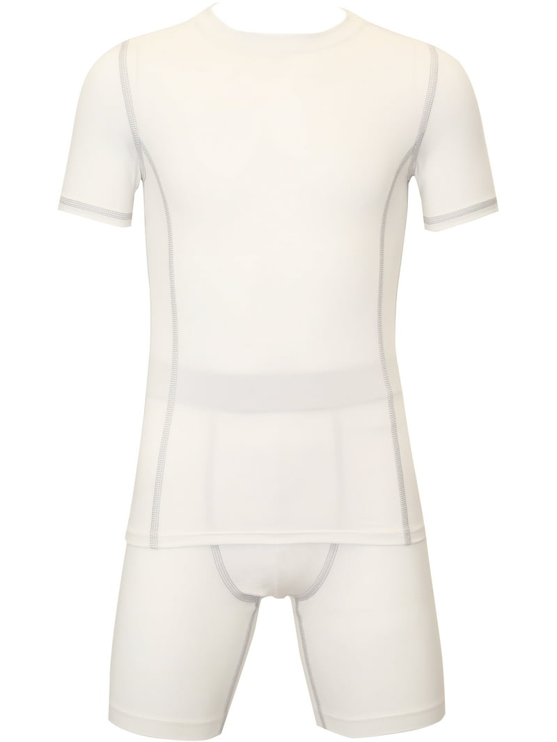 Athletic Works Youth Compression Long Shorts, White, Mesh Crotch
