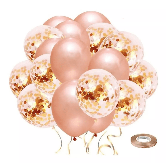 Paquete Globos Fiesta 60 Pzas De 12 Látex Decoracion Fiesta, Oro rosa