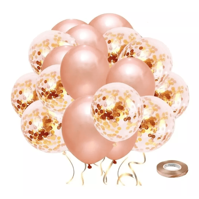 Paquete Globos Fiesta 60 Pzas De 12 Látex Decoracion Fiesta, Oro rosa