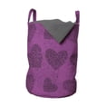 thumbnail image 1 of Abstract Laundry Bag, Hearts Shapes Curly Floral Ornaments Along Dots Motifs on Pinkish Background, Basket with Handles Drawstring Closure for Laundromats, 13" x 19", Dark Magenta, by Ambesonne, 1 of 4