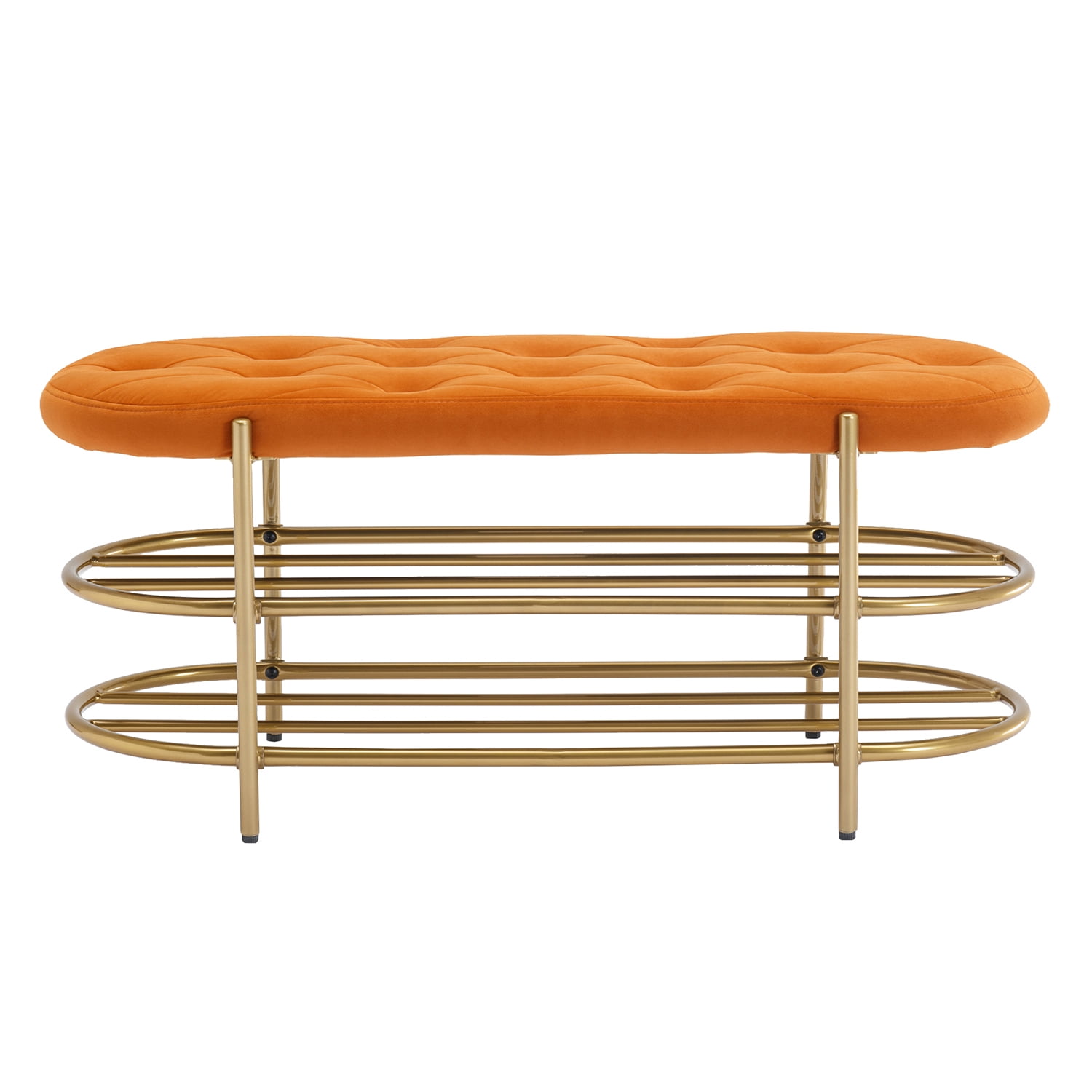 Kadyn Upholstered Velvet Beach, End of Bed Bench with 2 Shelf, Storage Beach for Living Room, Entrance, Orange
