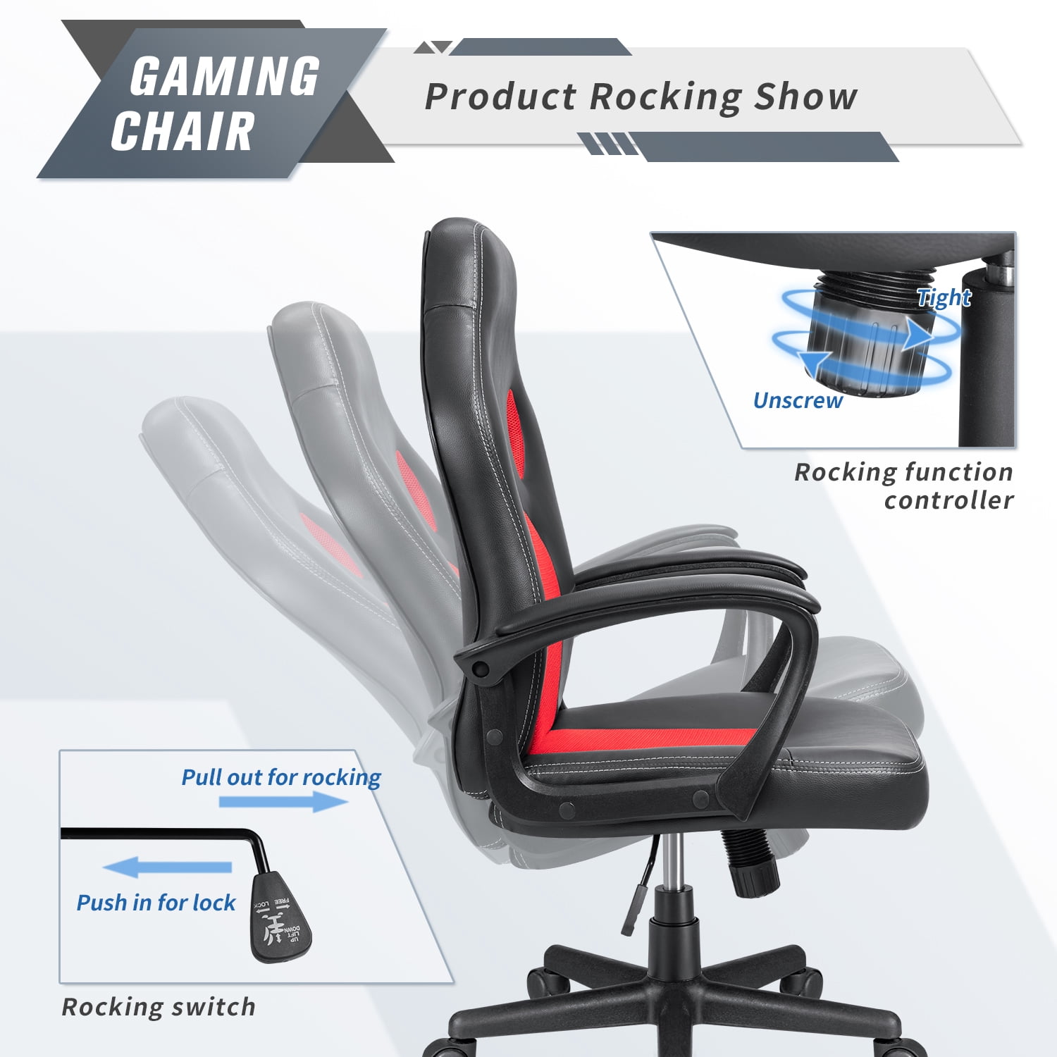 Furmax Faux Leather Gaming Chair Mid-Back Video Game Chair with Lumbar Support, Red