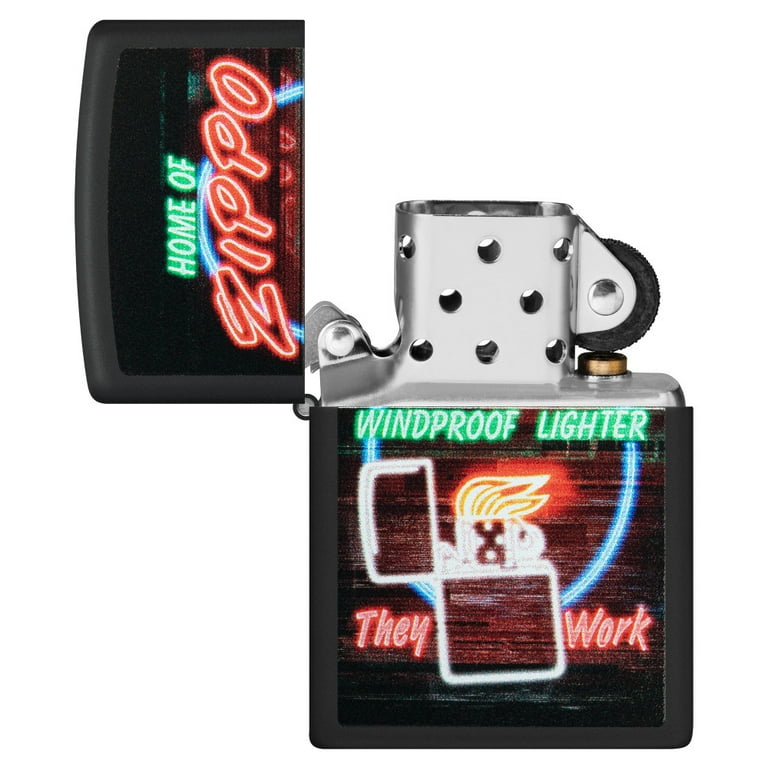 Zippo Neon Sign Design Black Matte Pocket Lighter - Walmart.com
