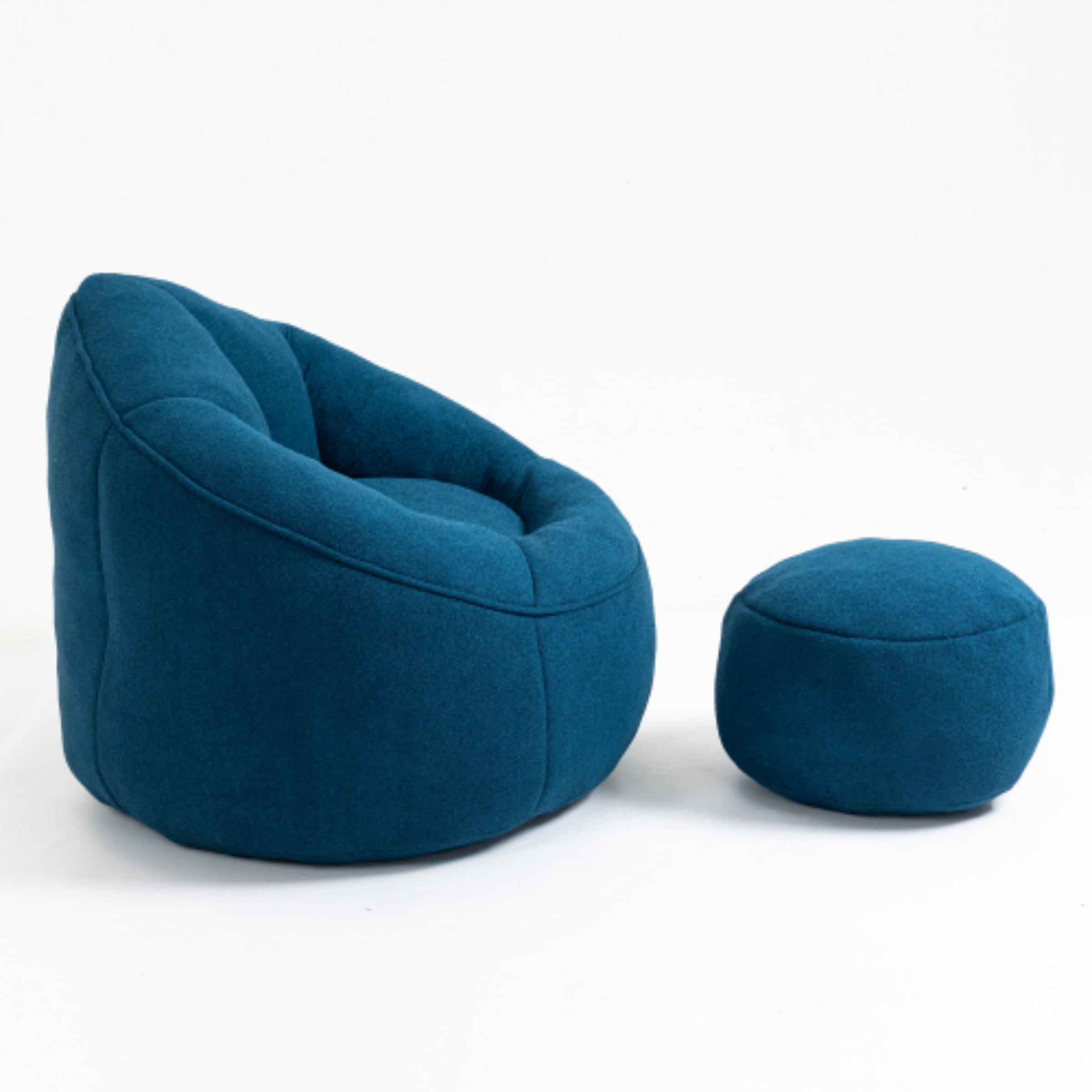 Bean Bag Sofa Chair with Footrest, High Density Foam Bean Bag Chair for Adults, Comfy Lazy Lounge Chair for Bedroom Living Room, Blue
