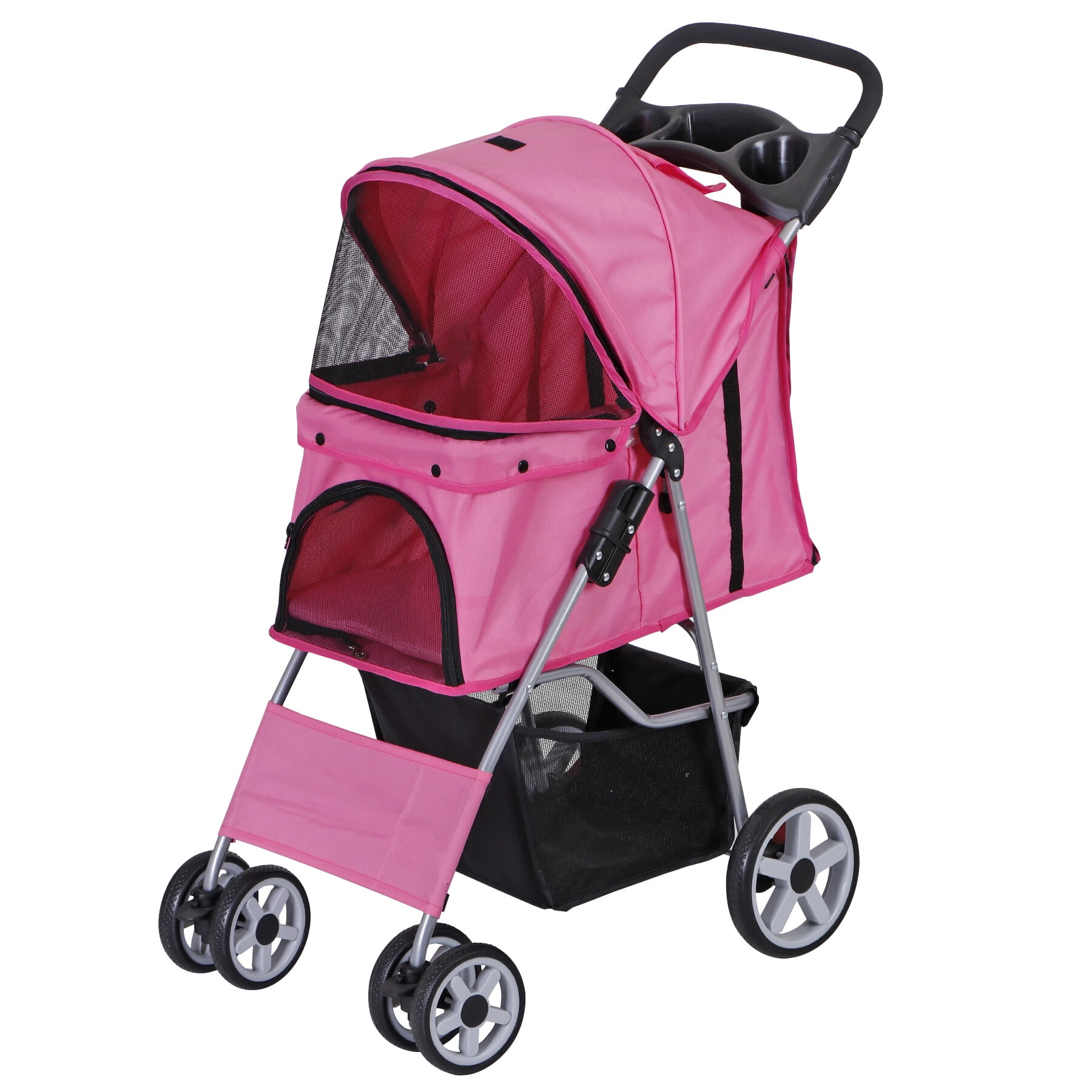 ZENY 4 Wheel Foldable Dog Stroller, Black, Holds Pets up to 30 lbs