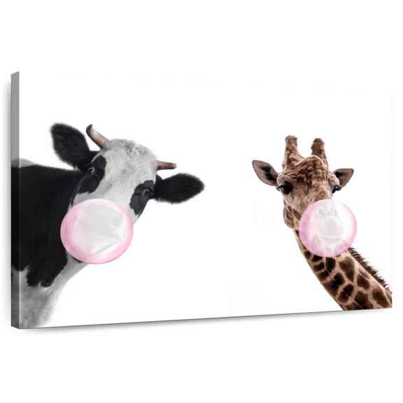 Elephant Stock Bubble Gum Funny Animals Wall Art - Horizontal Canvas Wall Art - Living Room Wall Decor - Humor Canvas - White And Black Decor - 12" x 8"