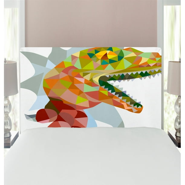 Reptile Headboard, Colorful Mosaic Wild Trex Illustration Opens Mouth ...