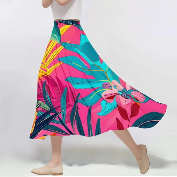 Xixinqiwan Women Maxi Skirts,Maxi Skirts for Women Elastic High Waisted Ankle Length Boho Skirt Vintage Print Plus Size Long Skirt