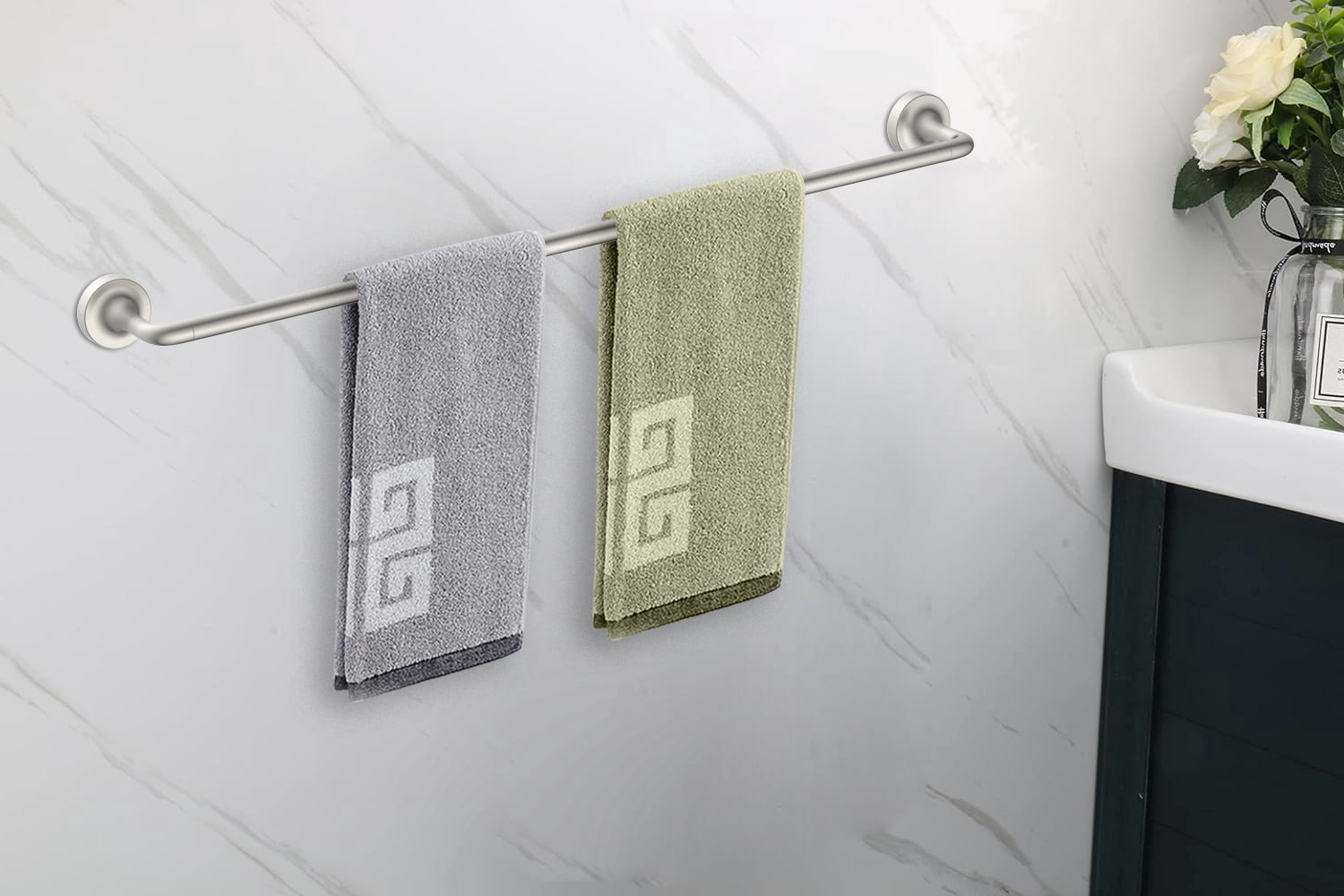 (1 pack) Better Homes & Gardens Clean Modern 24 Inch Wall Mount Towel Bar, Satin Nickel