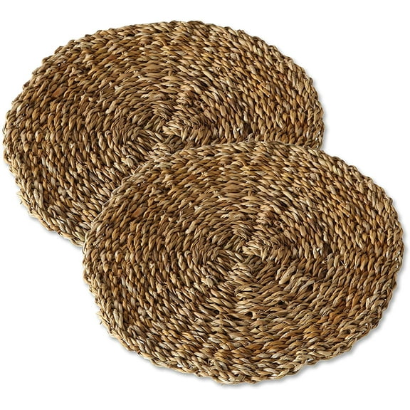 Made By Nature Round Woven Seagrass Placemats, Set of 2, Chunky Weave, 15 3/4 Inches Diameter, Sustainably Harvested Natural Sea Grass