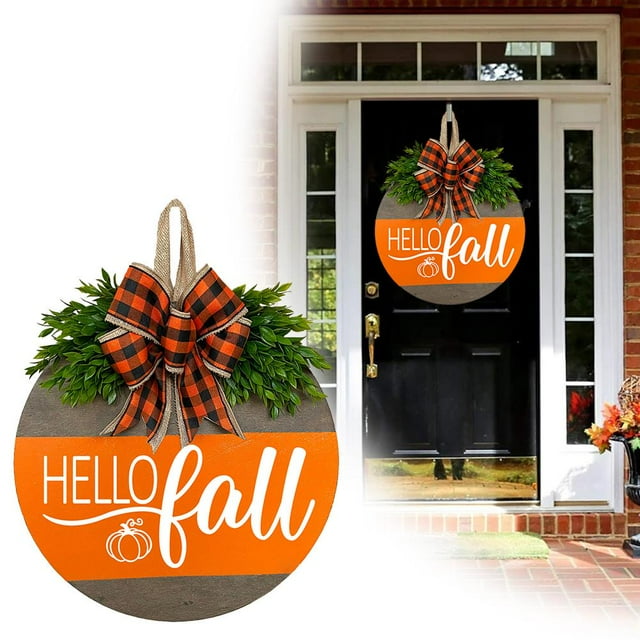Halloween Wood Fall Wreaths for Front Door Decoration, Welcome Signs