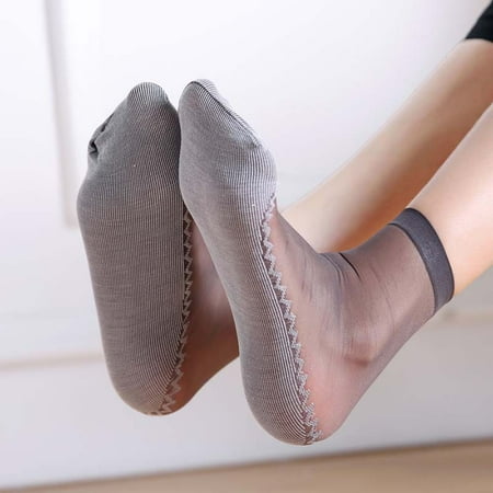 

New 1 Pair Spring Summer Women Soft Socks Casual Non-Slip Bottom Splice Fashion Transparent Ladies Girls Thin Silk Sock